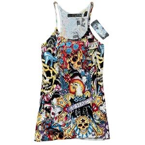 Ed Hardy Skull Eagle Glory Death Flame Full Design Tank Top Medium